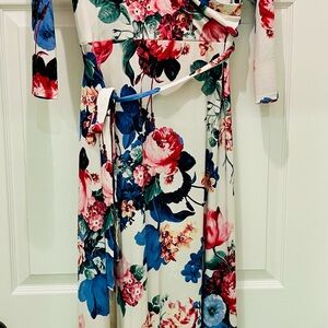 Hello MIZ Floral 3/4 Sleeve Long Maxi Dress Sz XL